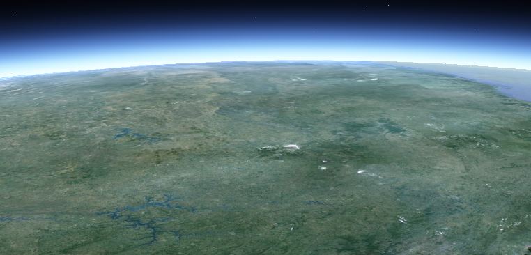 Imagem da Terra, vista a 303 km da superfície (gerada com o Google Earth).